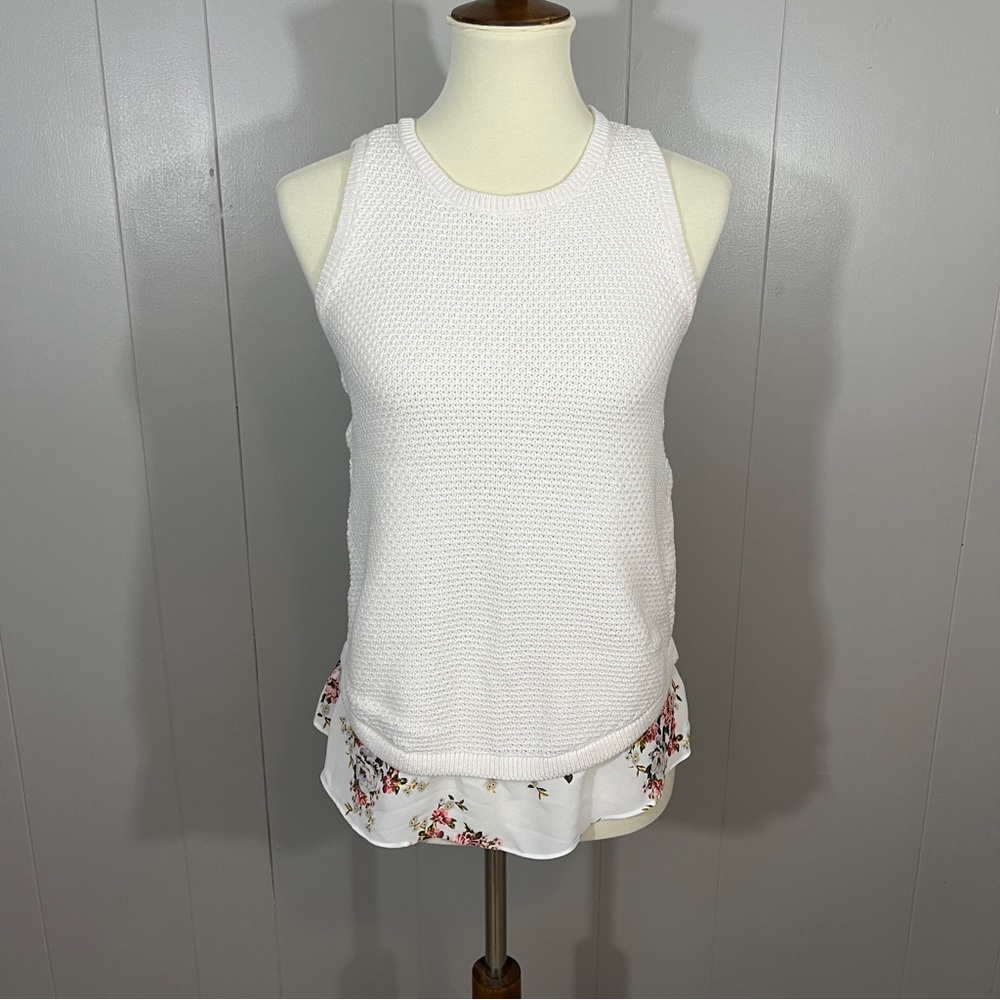 LOFT cream sweater tank mixed media floral